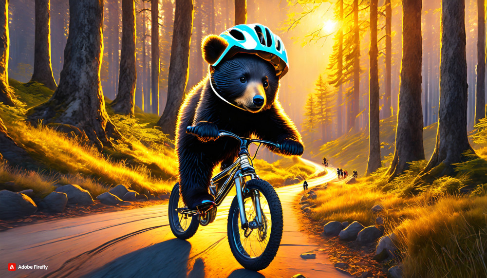 Artificial Intelligence's idea of a mountin biking bear