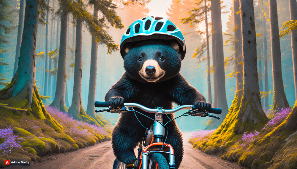 Artificial Intelligence's idea of a mountin biking bear
