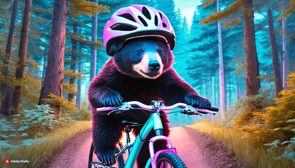 Artificial Intelligence's idea of a mountin biking bear
