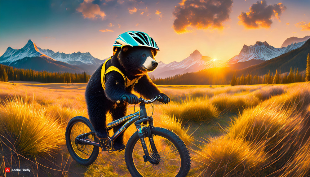 Artificial Intelligence's idea of a mountin biking bear